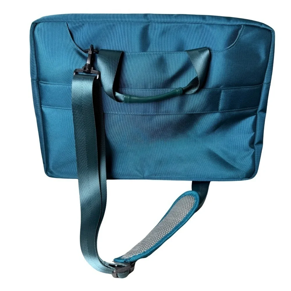 Mosiso 360 Protective Laptop Shoulder Bag in Teal Green Fleece Lined Trolly Belt